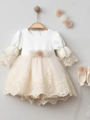 Lace Baptism Dress Set in 4 Pcs