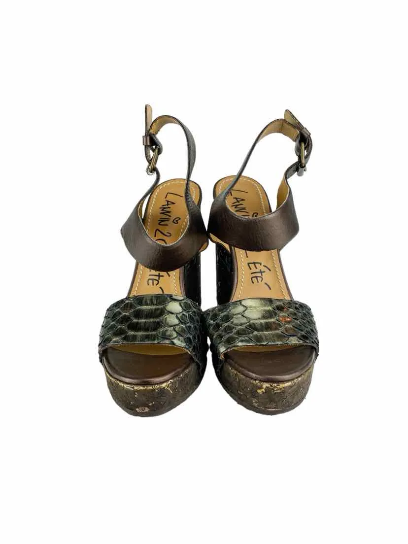 Lanvin 2012 Ete Women's Python Leather Wedges Bronze Size 7 (runs 1/2 sz small)