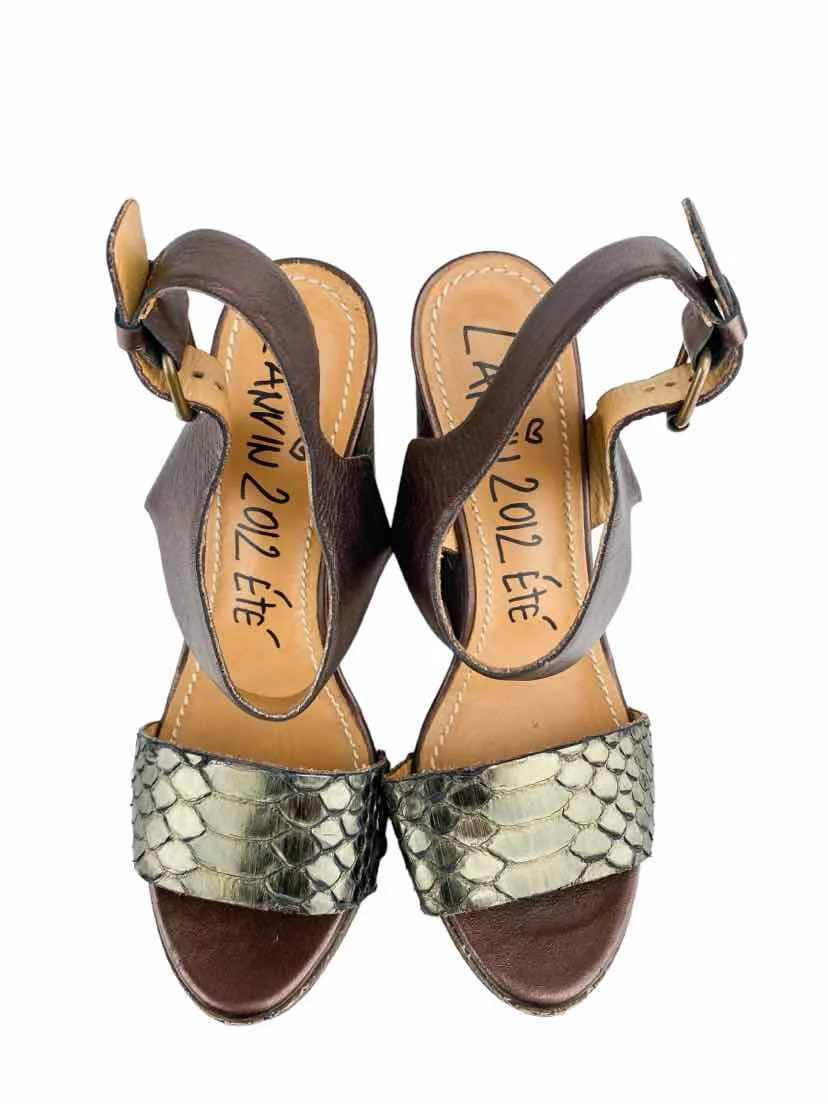 Lanvin 2012 Ete Women's Python Leather Wedges Bronze Size 7 (runs 1/2 sz small)