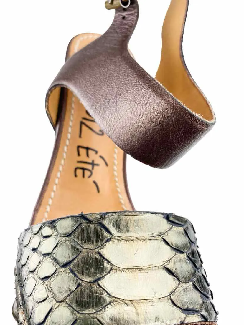 Lanvin 2012 Ete Women's Python Leather Wedges Bronze Size 7 (runs 1/2 sz small)