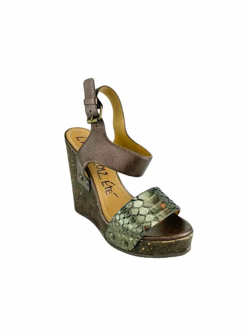 Lanvin 2012 Ete Women's Python Leather Wedges Bronze Size 7 (runs 1/2 sz small)