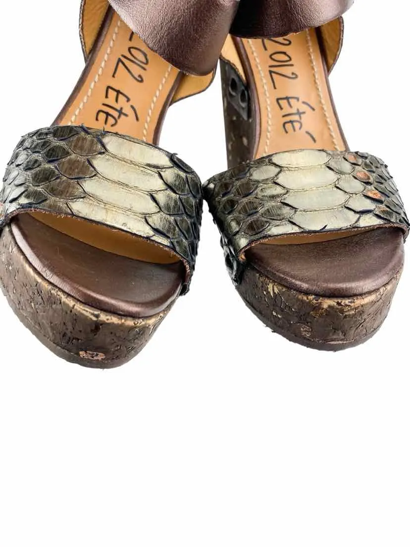 Lanvin 2012 Ete Women's Python Leather Wedges Bronze Size 7 (runs 1/2 sz small)