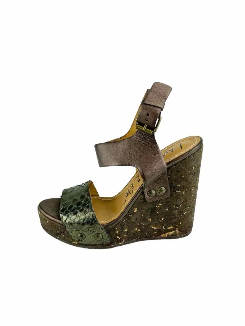 Lanvin 2012 Ete Women's Python Leather Wedges Bronze Size 7 (runs 1/2 sz small)