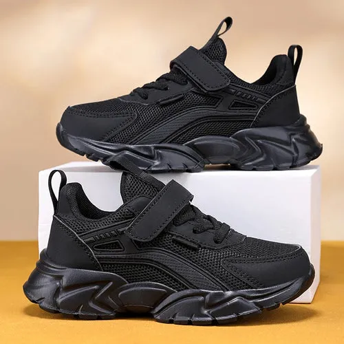 Lightweight Children's Black Sneakers Breathable Mesh for Boys School