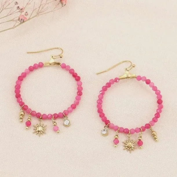 Lilas de Seine Beaded Hoop Earrings w/ Charms