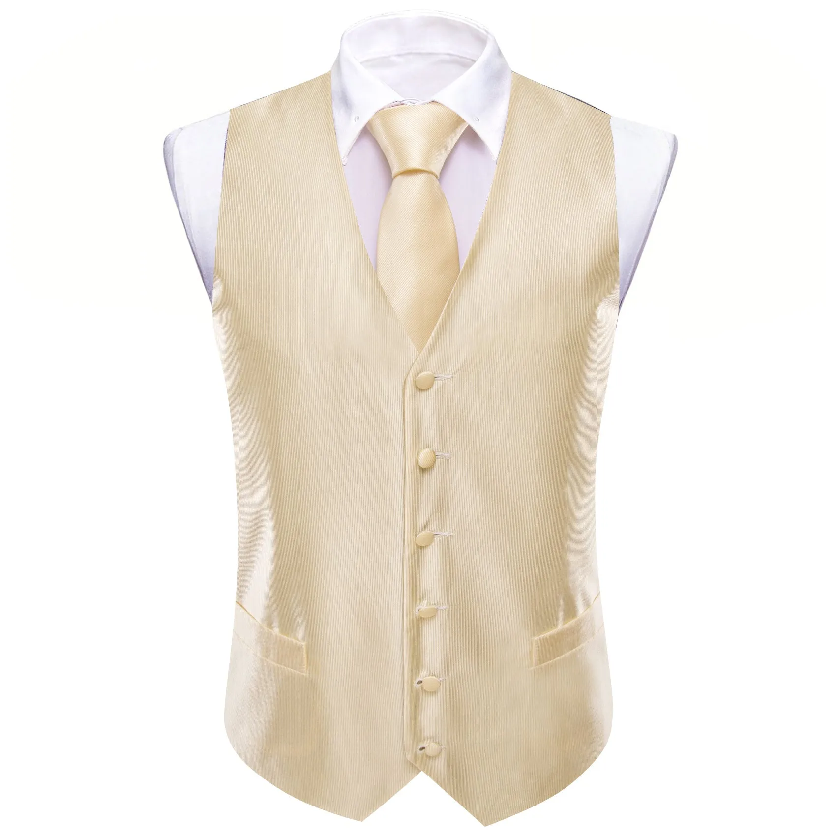 Linen White Striped Silk Men's Vest Necktie Set Waistcoat Suit Set