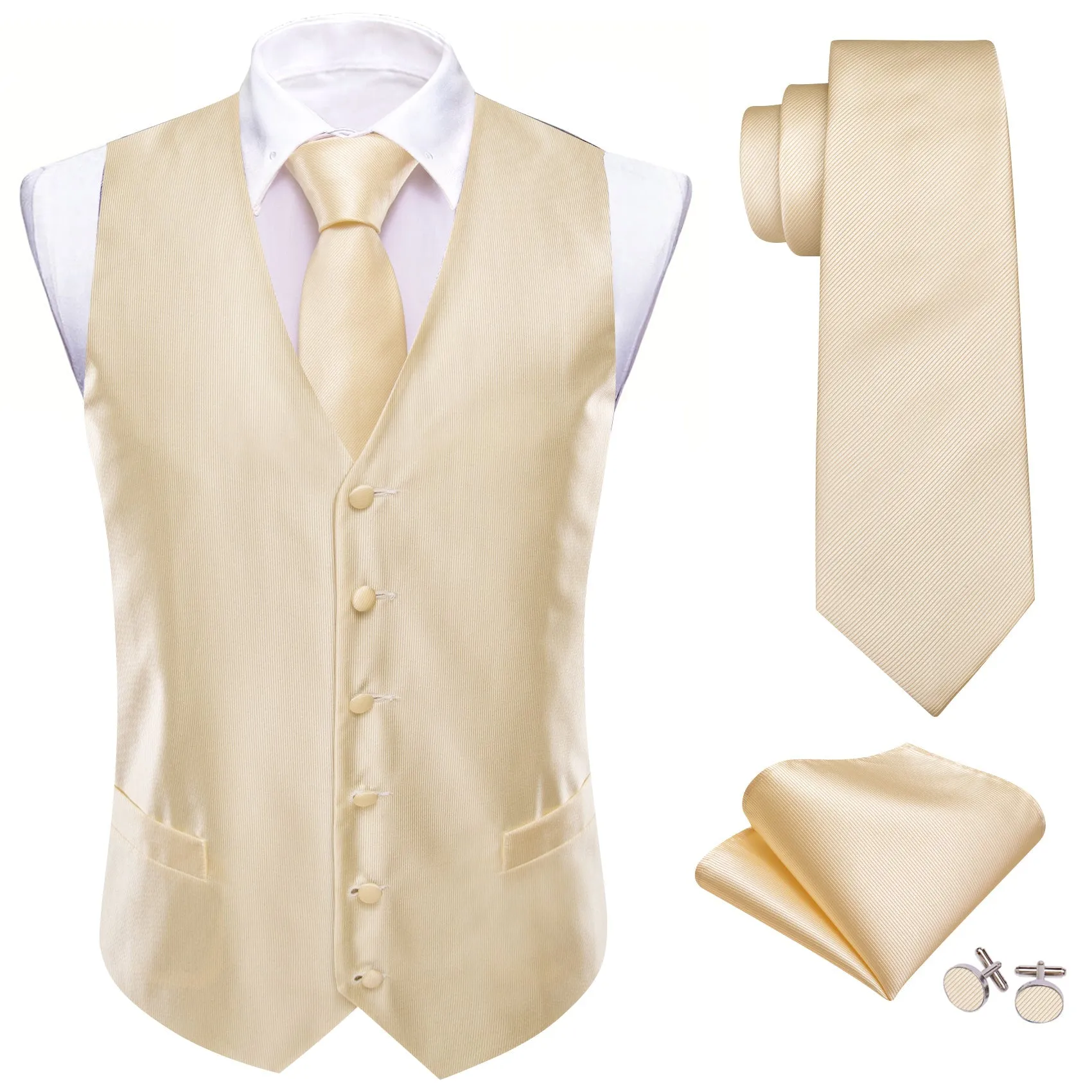 Linen White Striped Silk Men's Vest Necktie Set Waistcoat Suit Set