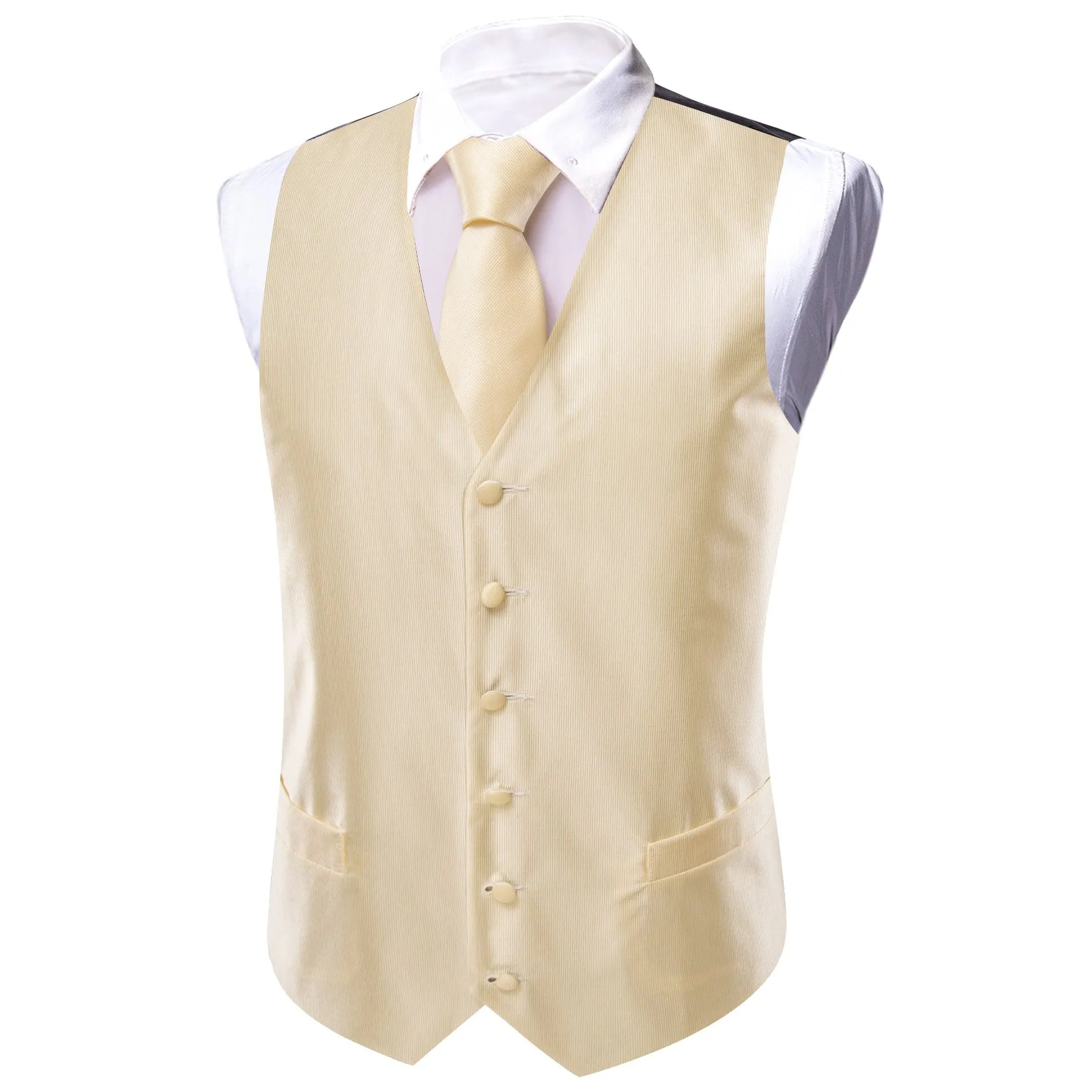 Linen White Striped Silk Men's Vest Necktie Set Waistcoat Suit Set