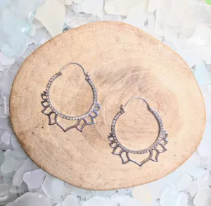 Lotus Silver Hoop Earrings