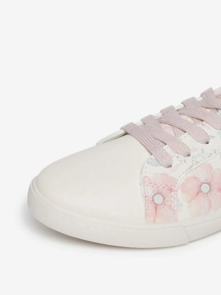 LUNA BLU Beige Floral Pattern Sneakers