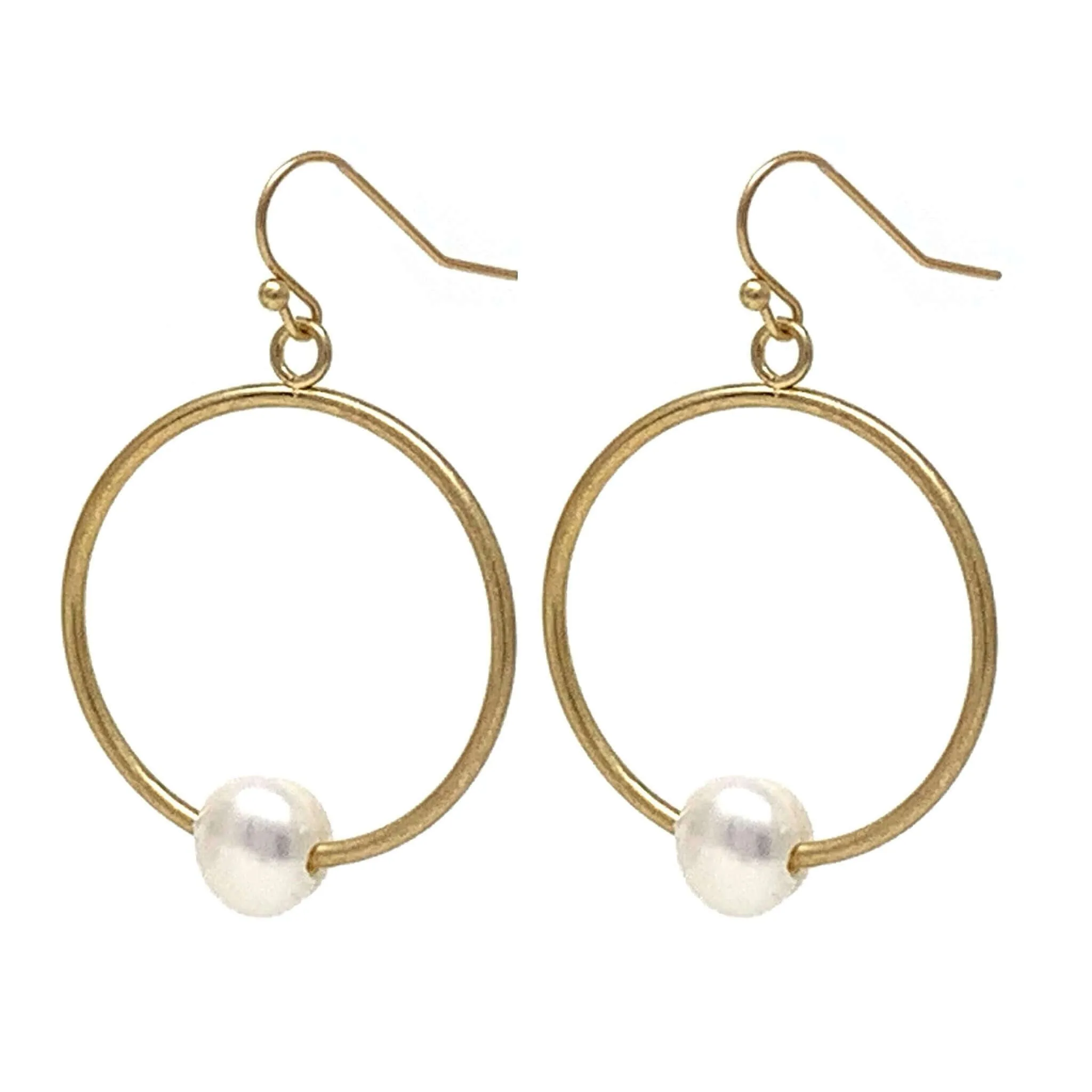 Matte Gold Hoop Pearl Earrings