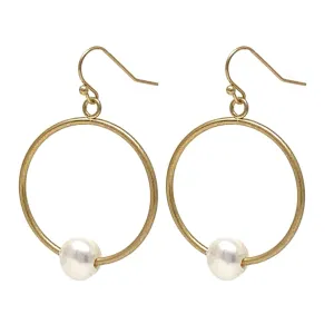 Matte Gold Hoop Pearl Earrings