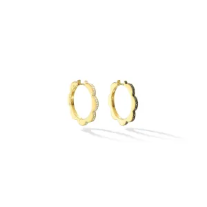 Medium Yellow Gold Triplet Hoop Earrings with Black and White Diamonds