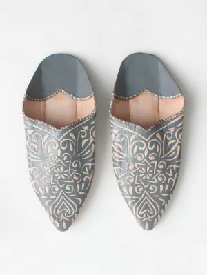 Moroccan Decorative Babouche Slippers, Grey