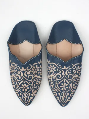 Moroccan Decorative Babouche Slippers, Indigo