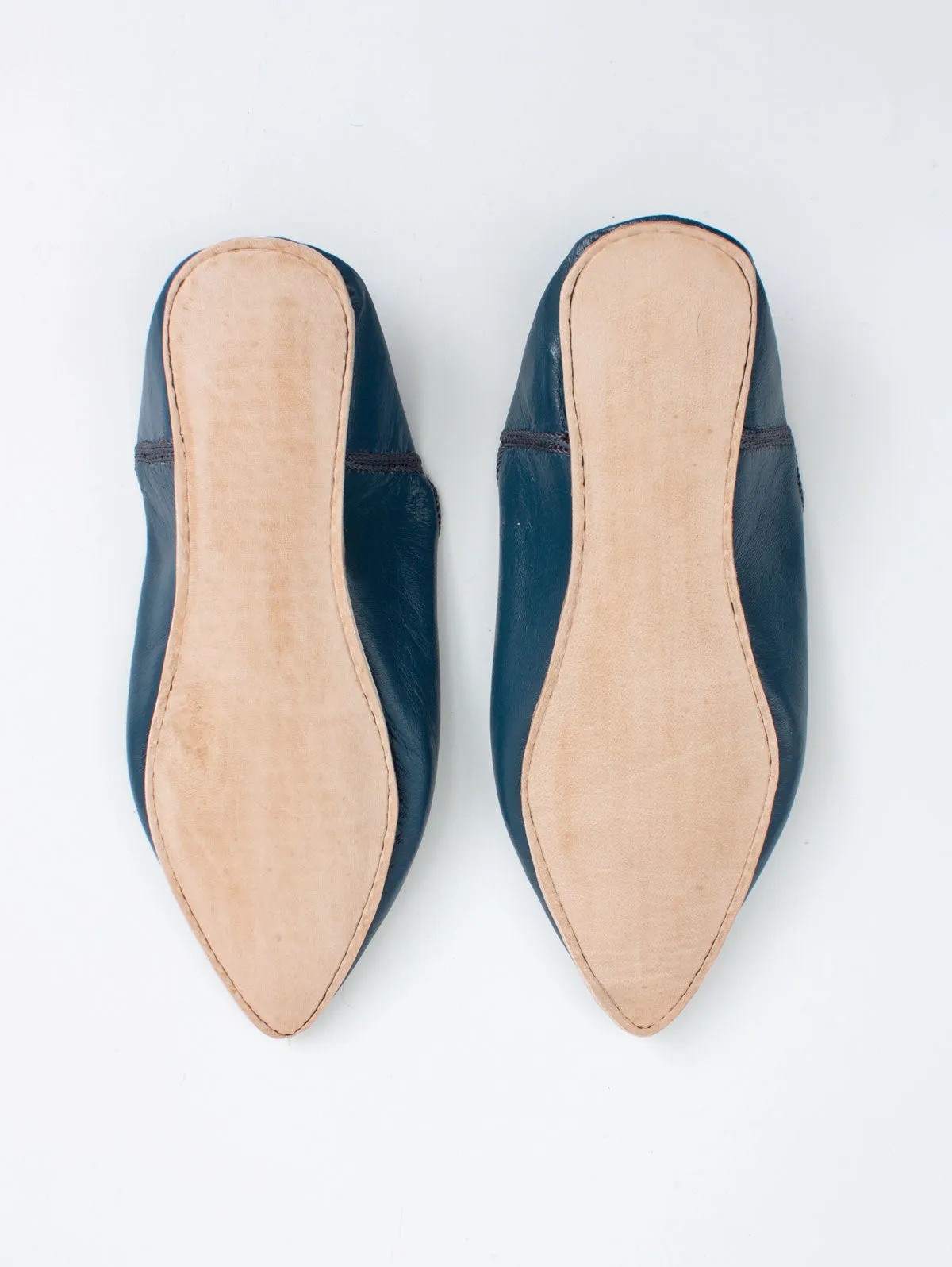 Moroccan Plain Pointed Babouche Slippers, Blueberry