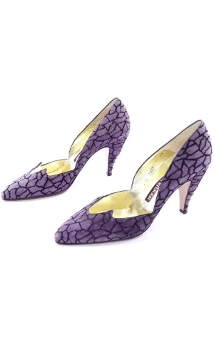 New Vintage Walter Steiger Shoes Purple Suede Abstract Print Heels 7AA