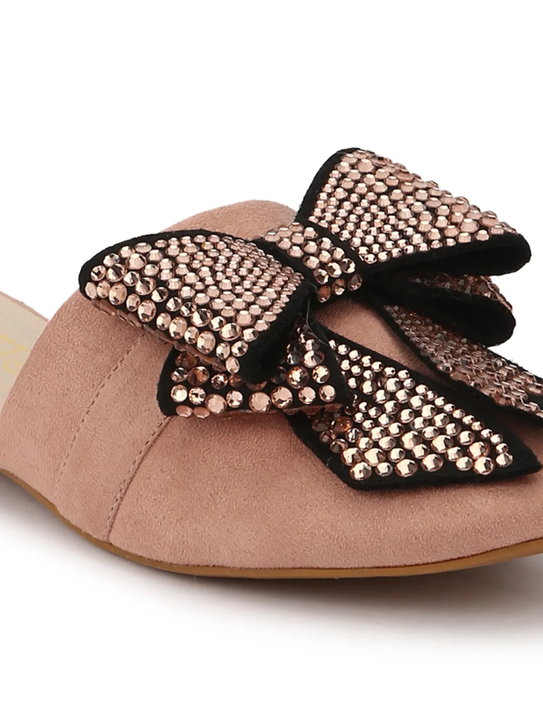 Nude Bowed Open Back Slip-On Flats