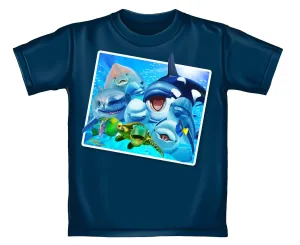 Ocean Animals Dolphin Shark Turtle Whale Selfie Adult Tee Shirt (Adult XL