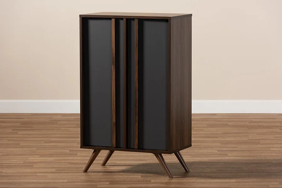 Paris Two-Tone Grey/Walnut Finished Wood 2-Door Shoe Cabinet