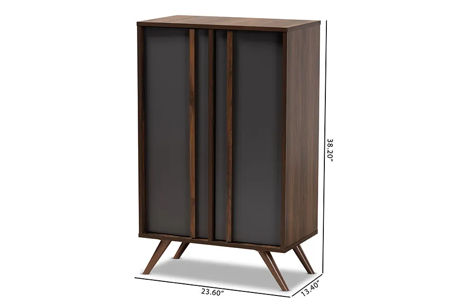 Paris Two-Tone Grey/Walnut Finished Wood 2-Door Shoe Cabinet