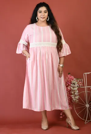 Plus Size Plus Size Pink Striped Lace Dress