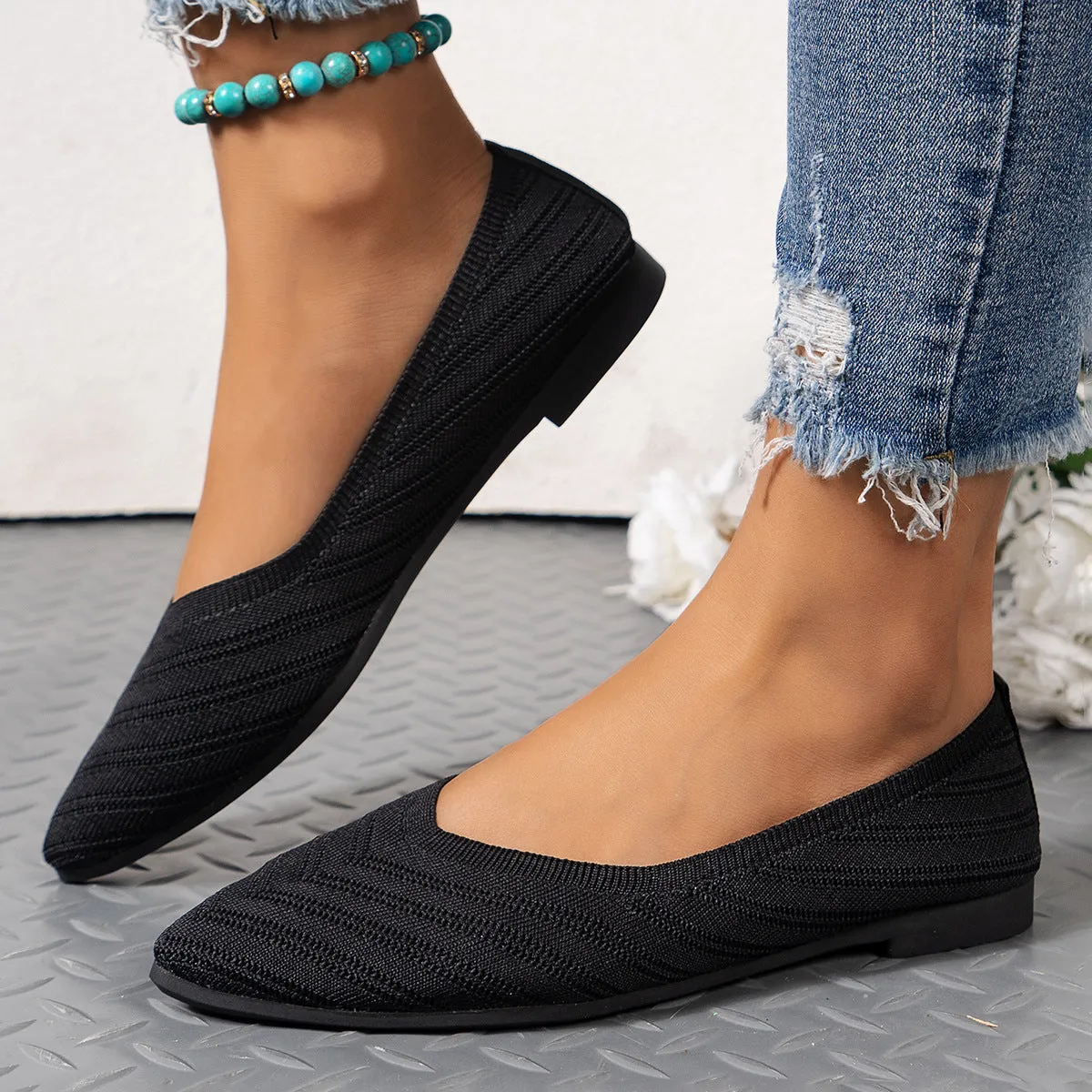 Pointed Toe Low-cut Shoes Women's Breathable Flat Bottom