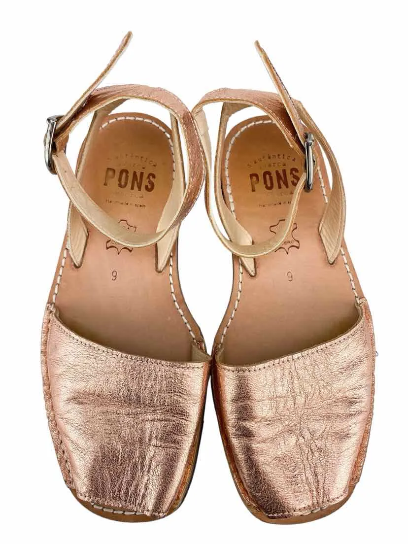 Pons Women's Avarca Classic Style Strap Metallic Sandals Rose Gold Size 9