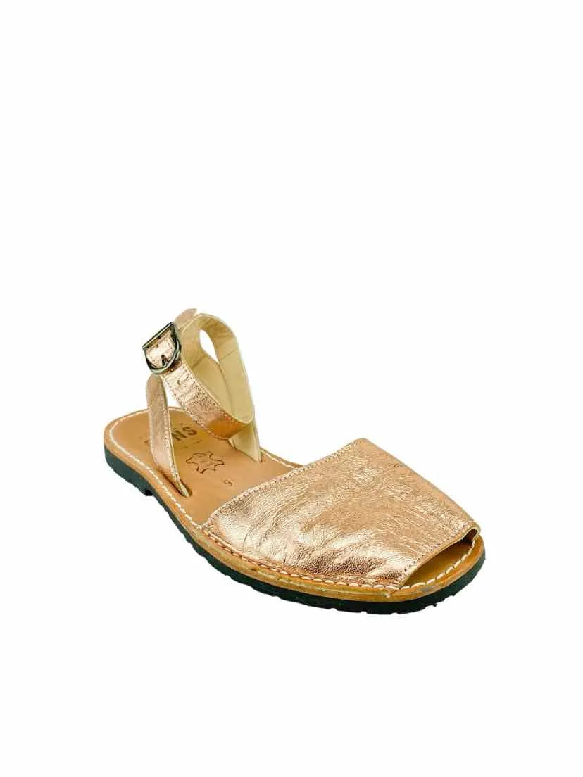 Pons Women's Avarca Classic Style Strap Metallic Sandals Rose Gold Size 9