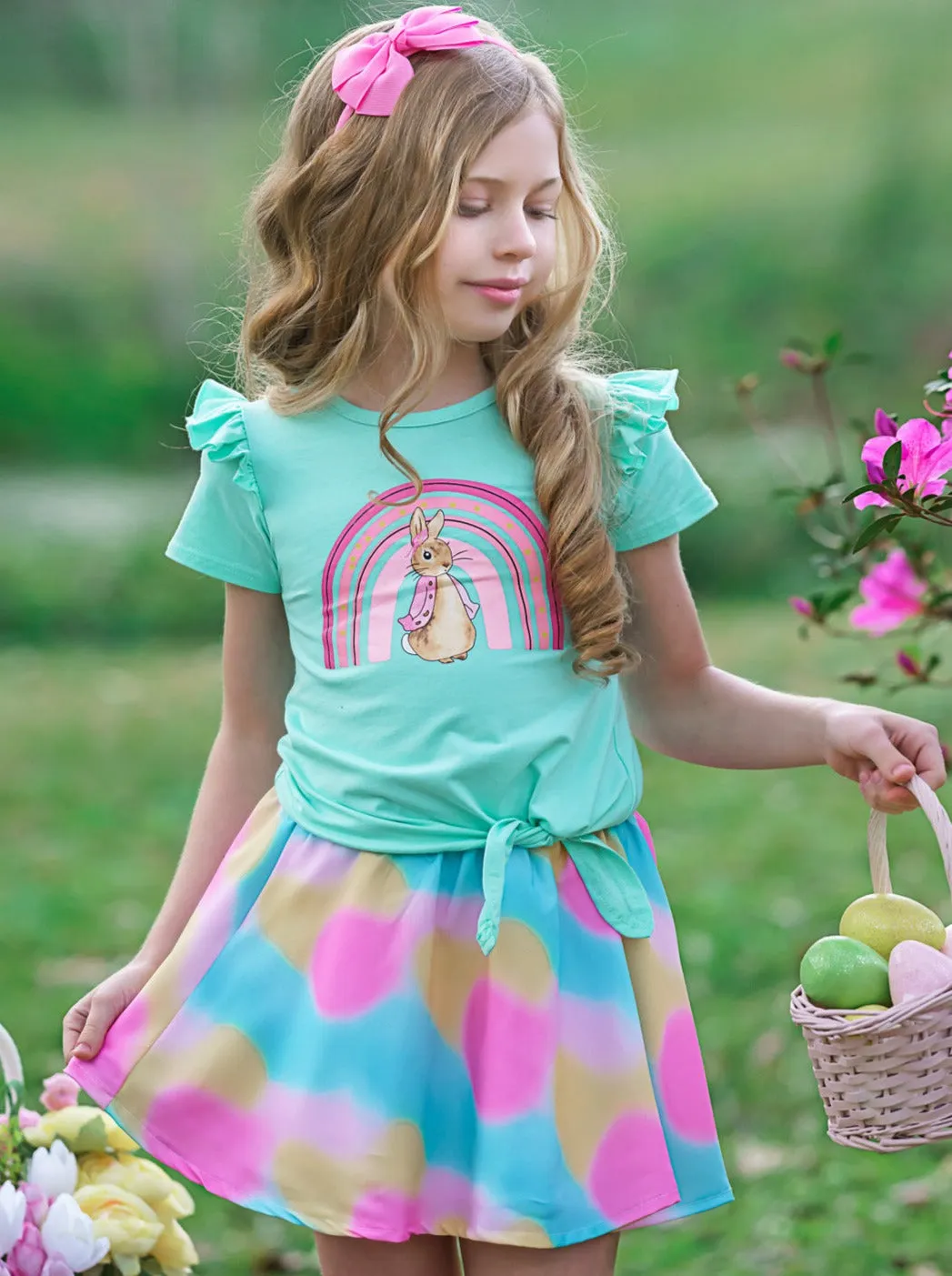 Posh Rainbow Bunny Easter Skirt Set