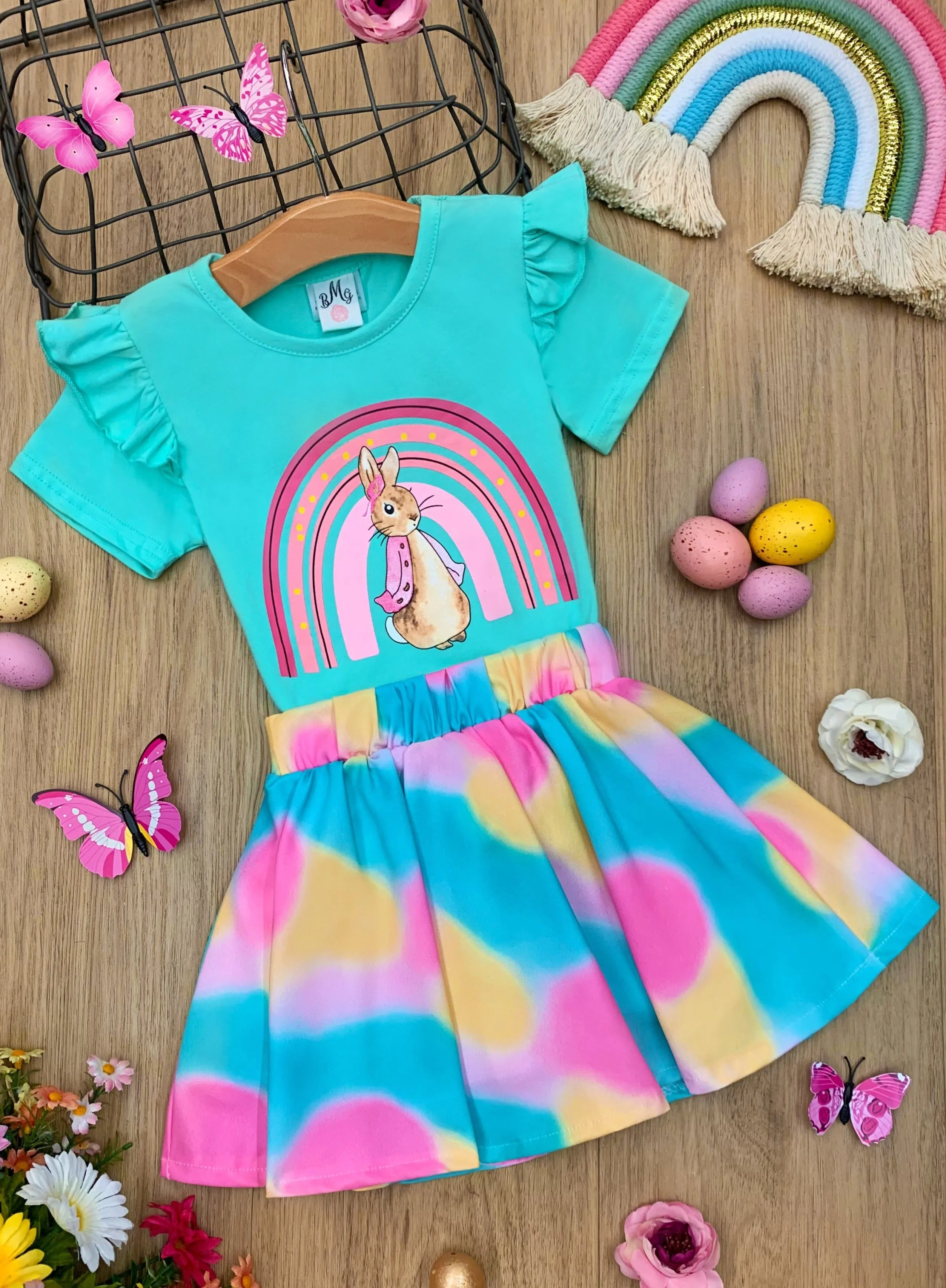 Posh Rainbow Bunny Easter Skirt Set