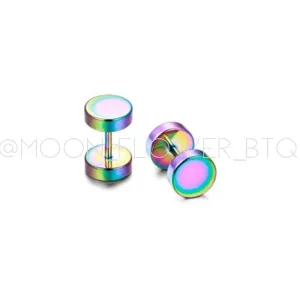 Rainbow Flat Barbell Earrings 7mm