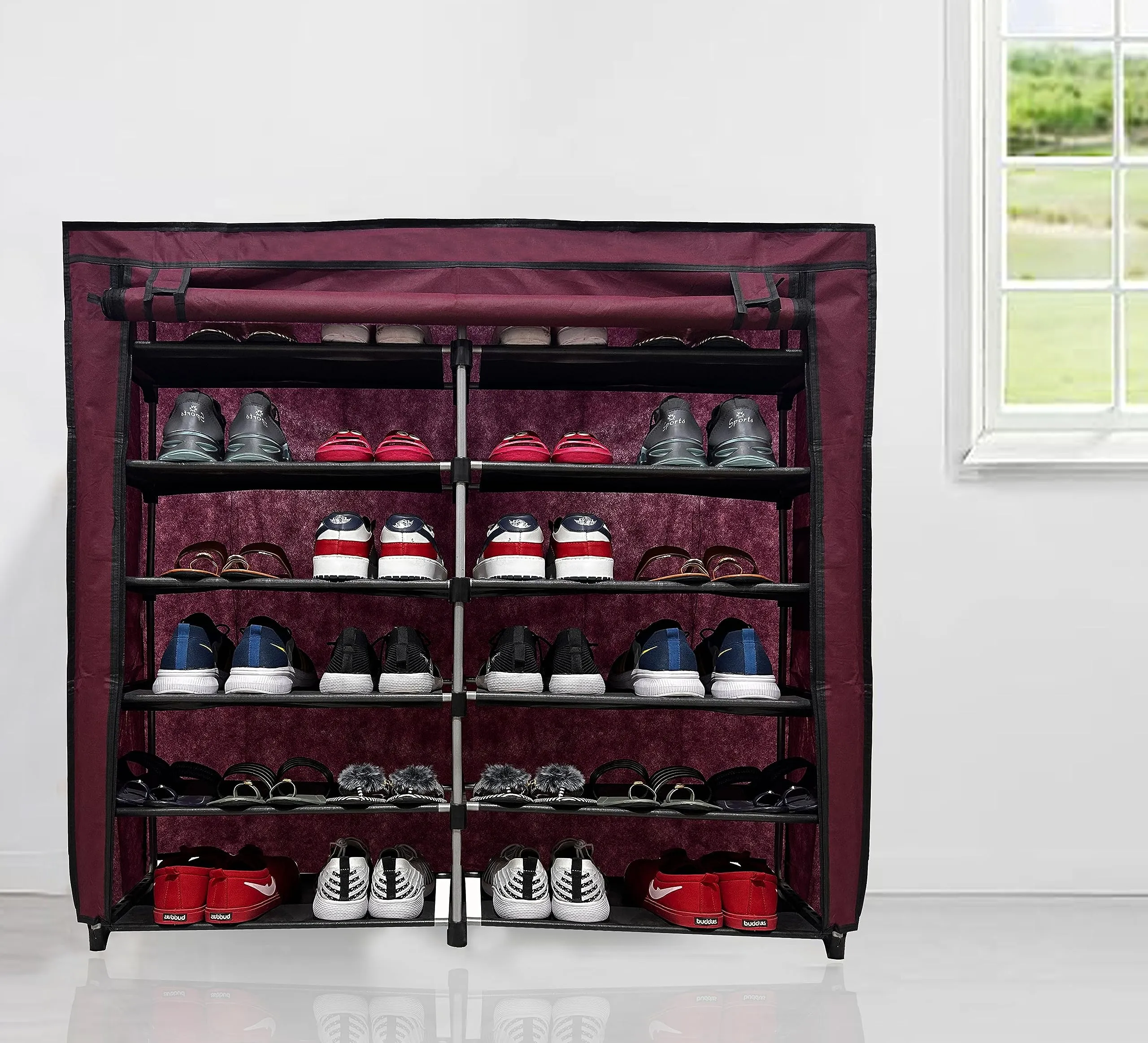 Raxon World 12 Layer Shoe Rack Cabinet, Maroon