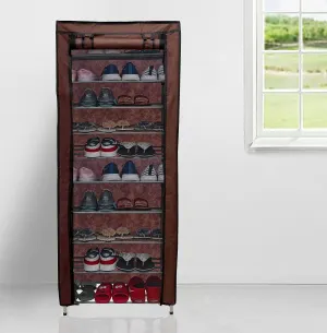 Raxon World 9 Tiers Shoe Rack with Dustproof Cover Closet Shoe Storage Cabinet Organizer,Brown