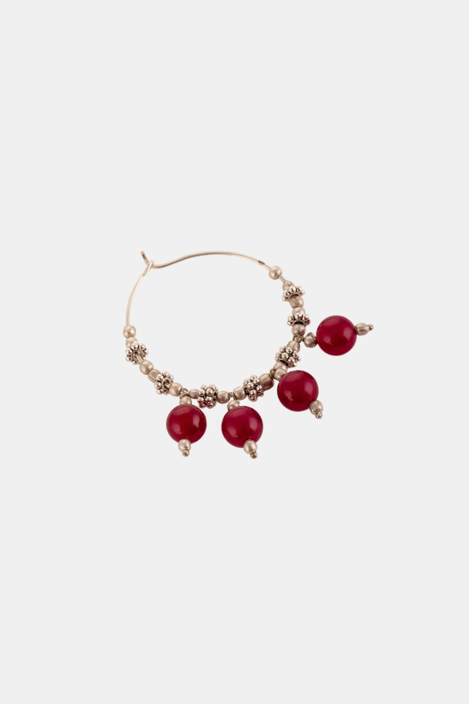 Red Beads Silver Plated Dangler Hoops