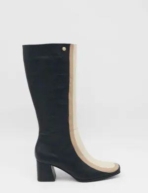 Revival knee high boots black/offwhite leather womens shoes