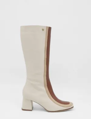 Revival knee high boots off white/tan leather womens shoes