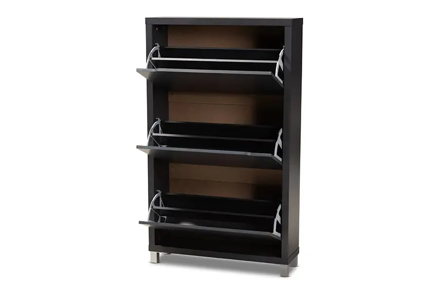 Rochester Dark Grey Finished Wood Shoe Storage Cabinet w/6 Fold-Out Racks