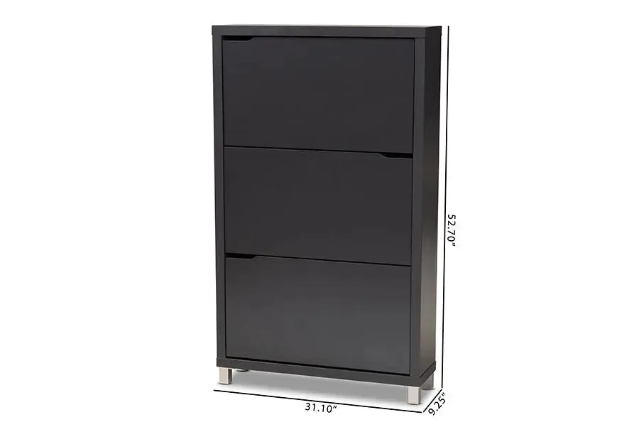 Rochester Dark Grey Finished Wood Shoe Storage Cabinet w/6 Fold-Out Racks