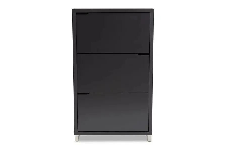 Rochester Dark Grey Finished Wood Shoe Storage Cabinet w/6 Fold-Out Racks