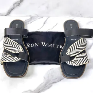 Ron White Black & White Leather Sandals, Size 9