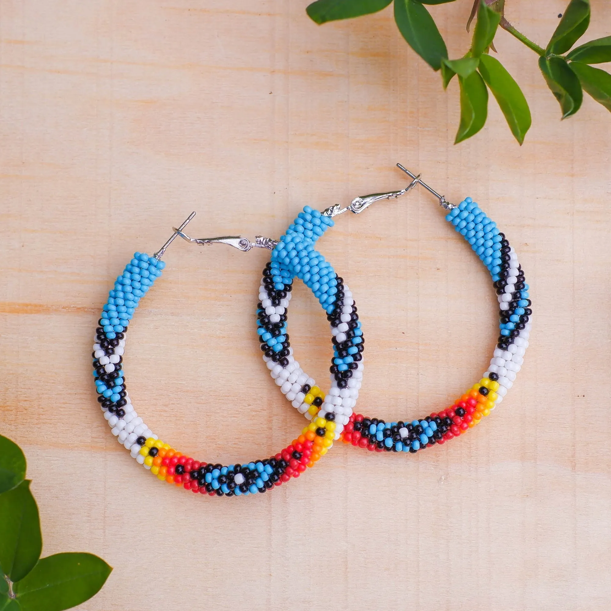 SALE 50% OFF - Dark Blue Pattern Beaded Handmade Earrings For Women