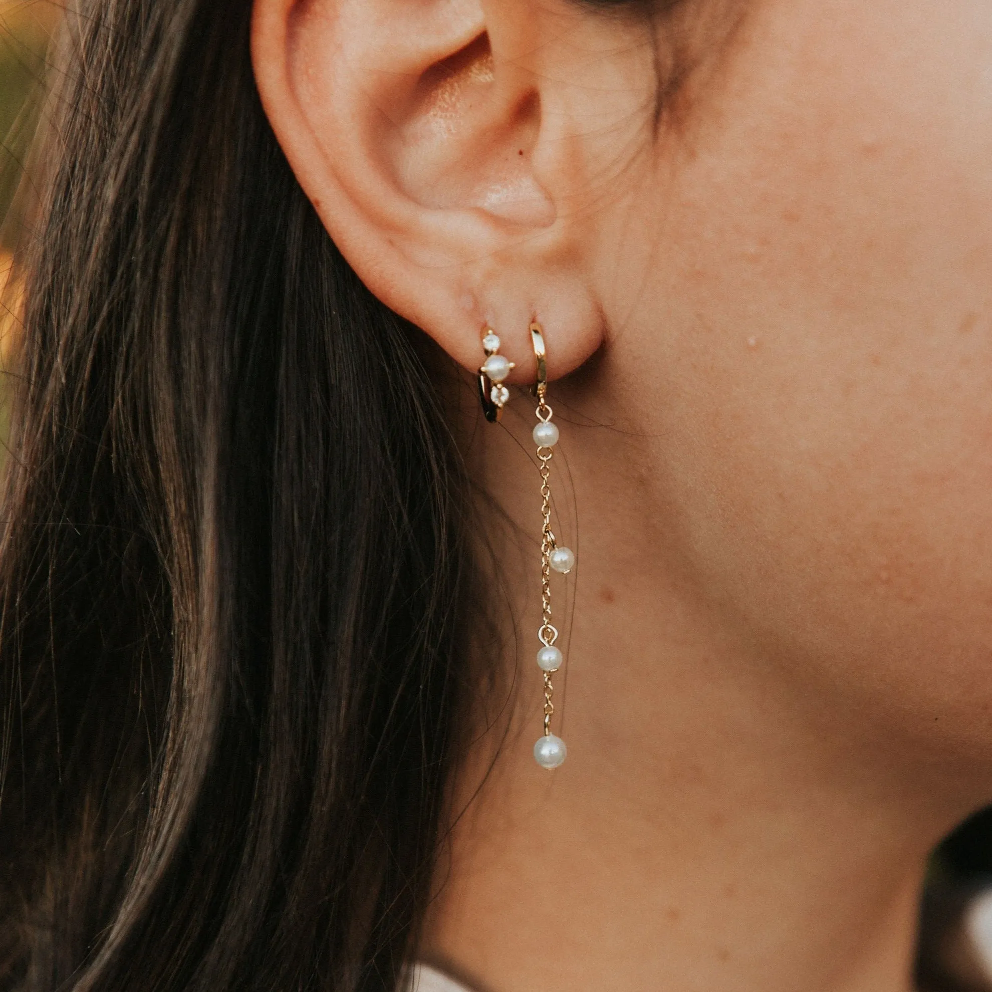 Santorini Pearl Dangle Hoops