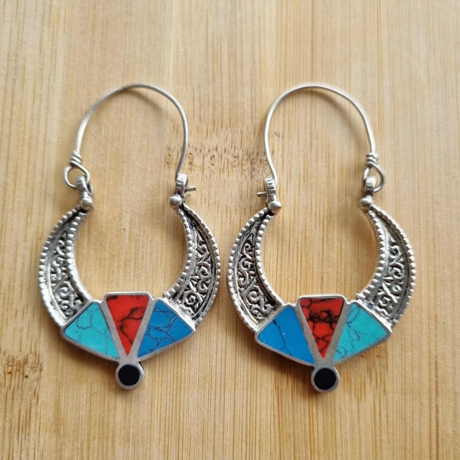 Silver Gypsy Tribal Hoop Earrings