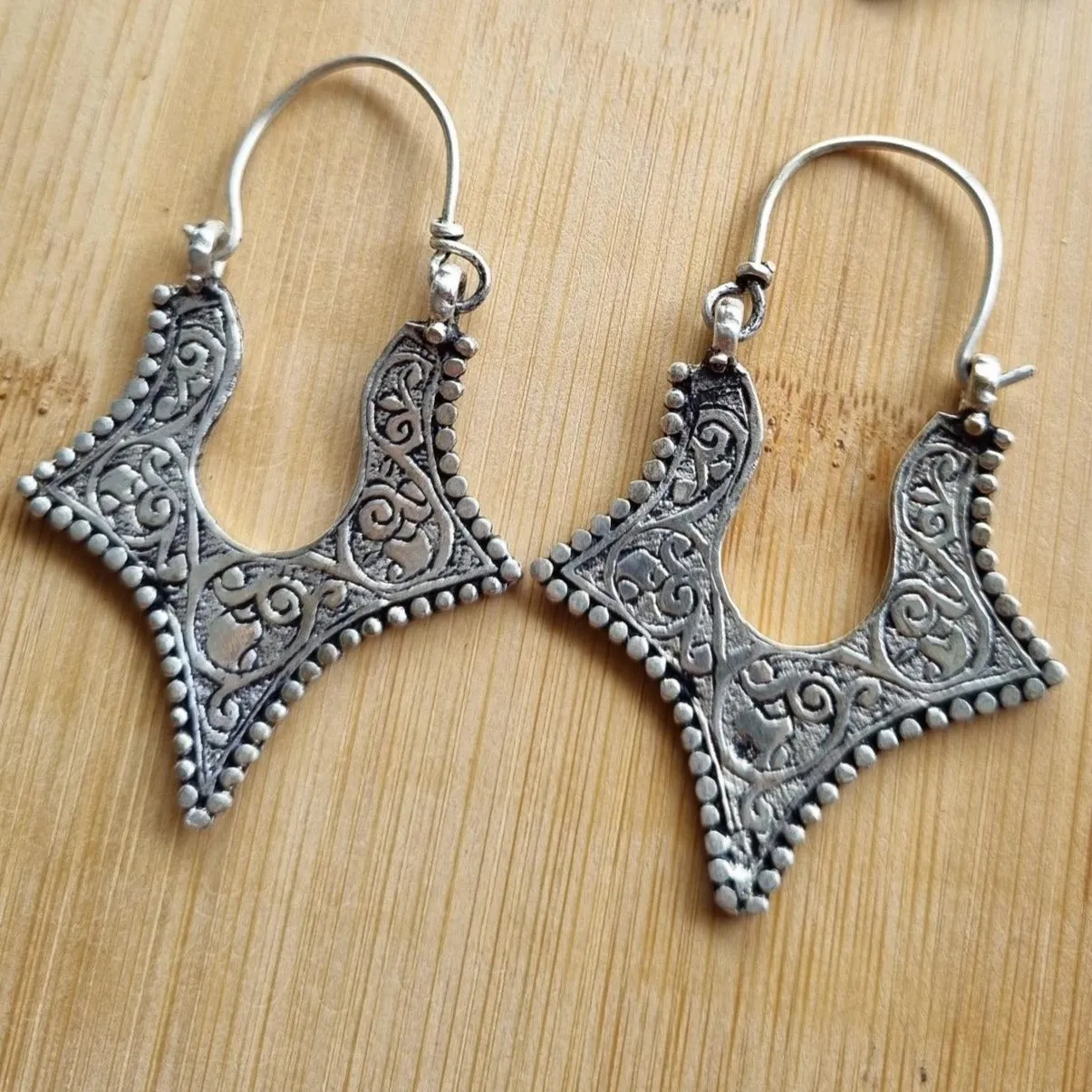 Silver Gypsy Tribal Hoop Earrings