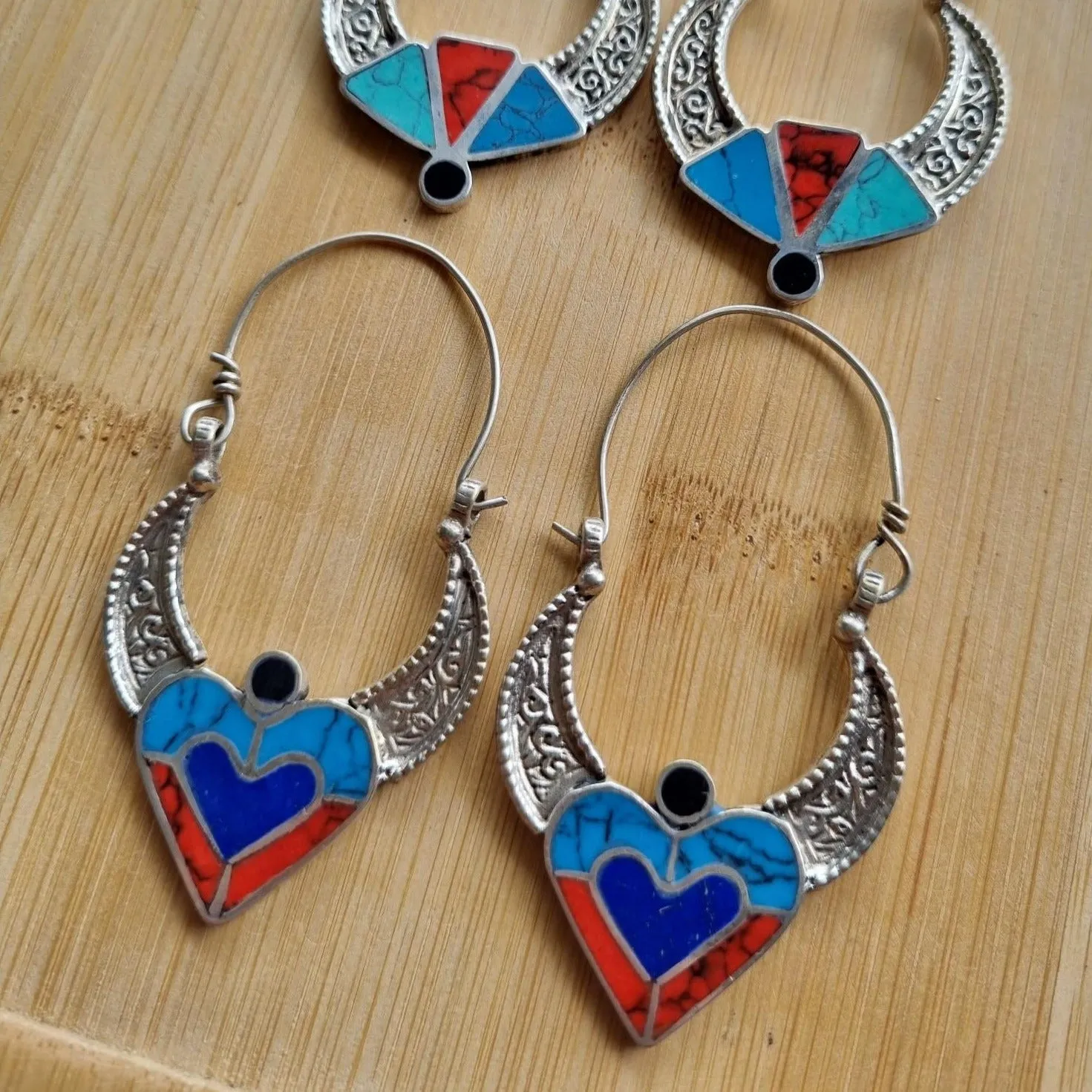 Silver Gypsy Tribal Hoop Earrings