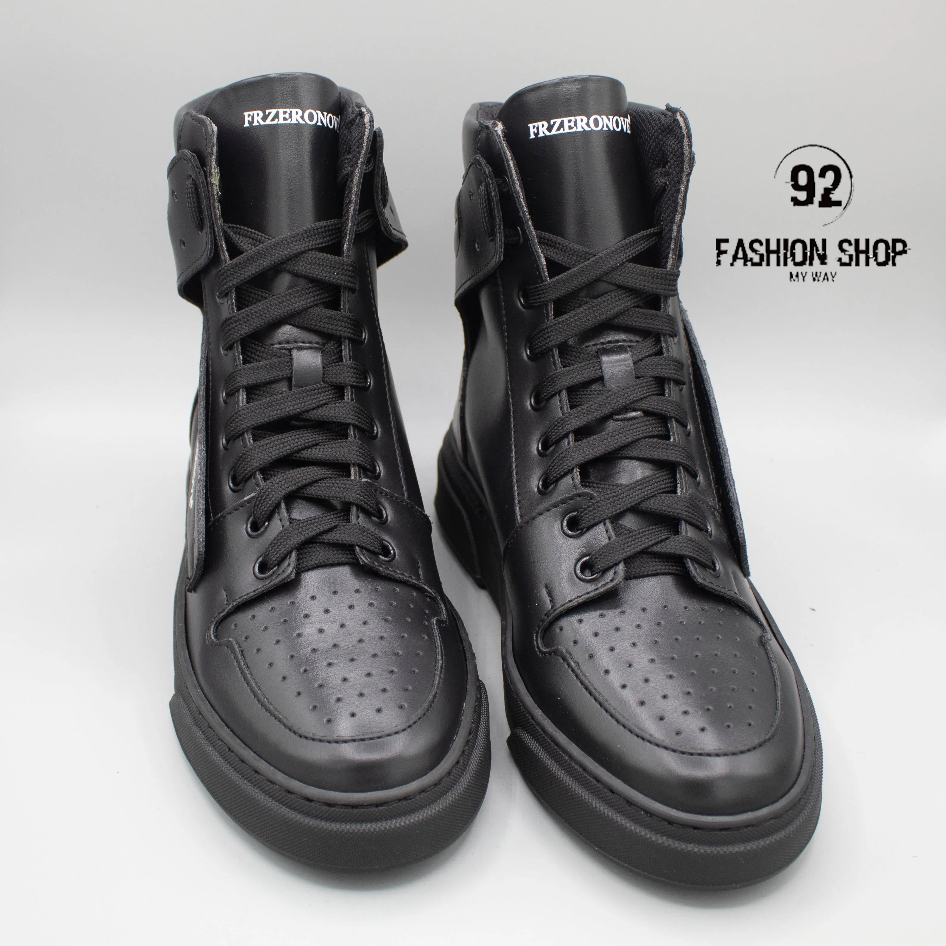 SNEAKERS COLLO ALTO IN PELLE TOTAL BLACK