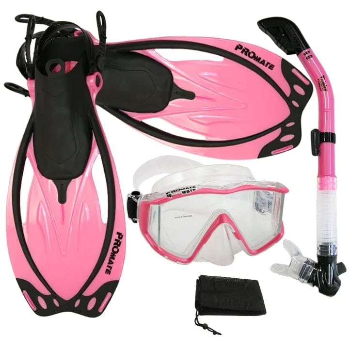 Snorkeling Scuba Dive Panoramic Mask Dry Snorkel Fins Gear Set - SCS0082