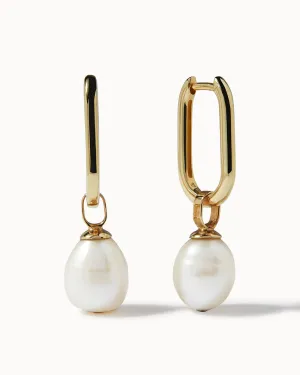 Solid Gold Pearl Hoop Earrings