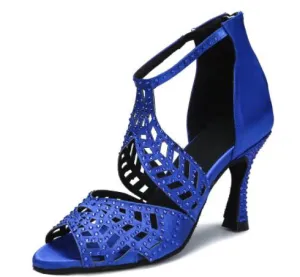 Sparkly Dance Shoes Blue Rhinestone for Salsa Latin Bachata Dance